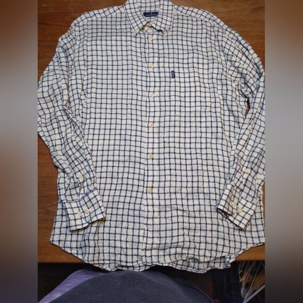 Eremenegildo Zegna Men's Collared Shirt, Sz XL 100% Linen Cream with Blue… - Picture 1 of 12